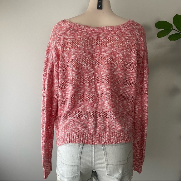 Roxy Cropped High Low Heathered Pink Knit Pullover Sweater Size Medium - Picture 2 of 6